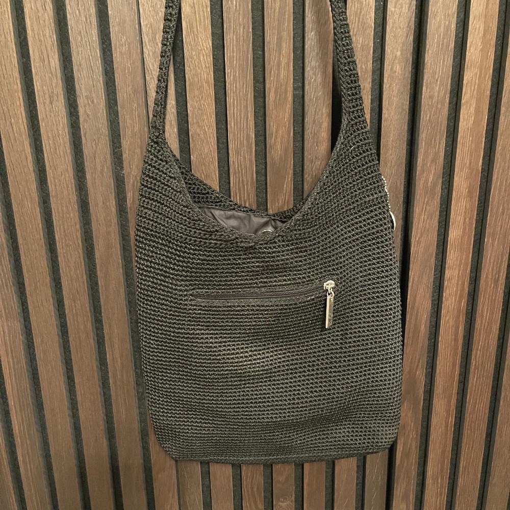Vintage - THE SAK - Crochet Purse - Black w. Silver Accents